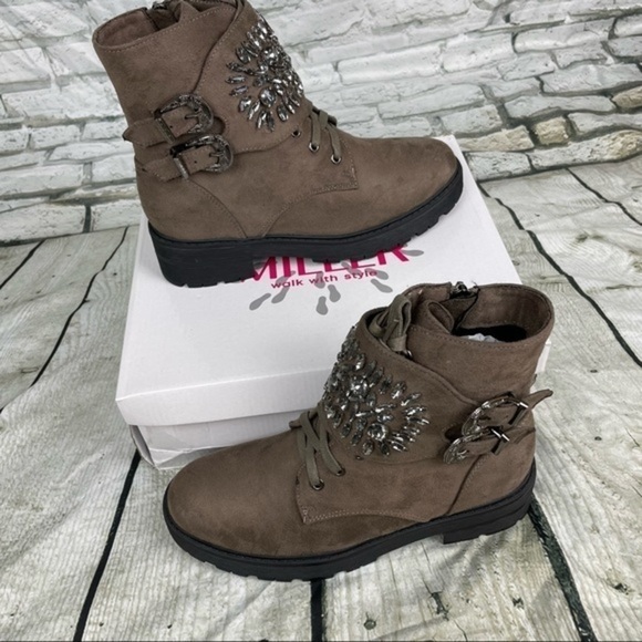 OLIVIA MILLER Taupe Hyder Embellished Boots 8 - Picture 7 of 13